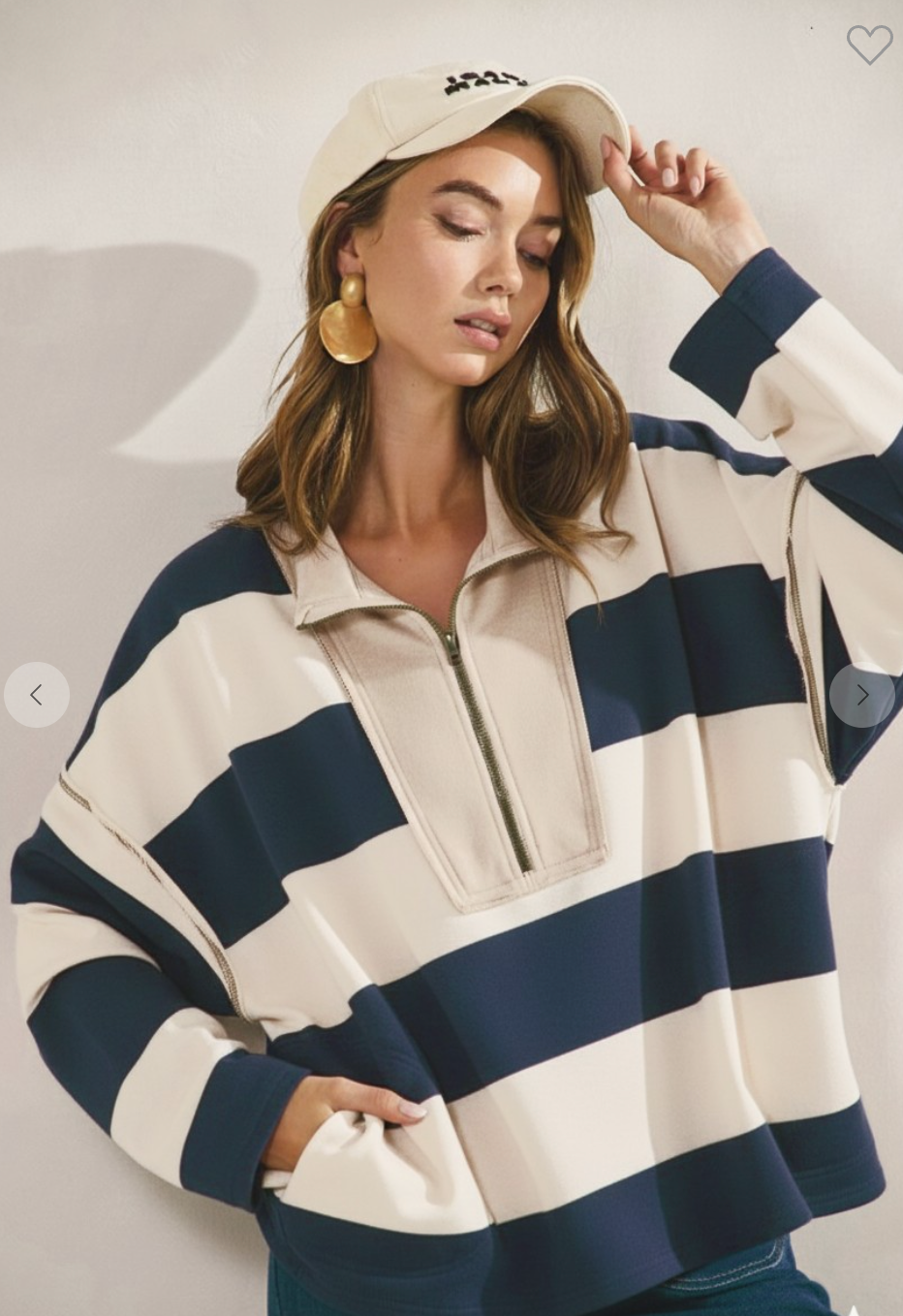 Striped front zip top