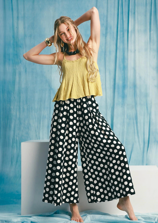 Playful polka dot wide leg pants
