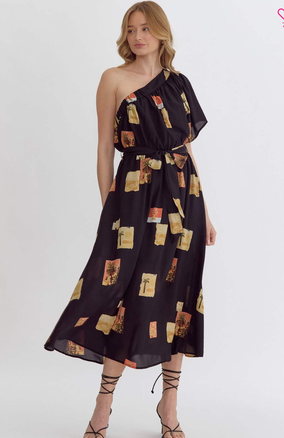 Printed one-shoulder midi dress