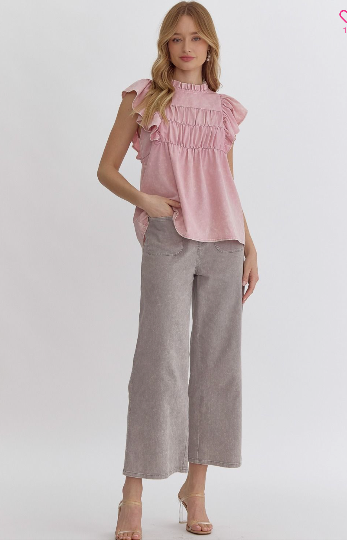 Acid wash ruffle top