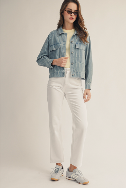Washed striped denim jacket
