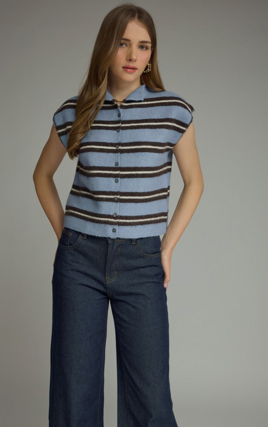 Stripe Cap Sleeve Top
