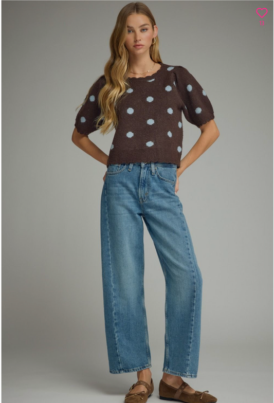 Scallop trim polka dot top
