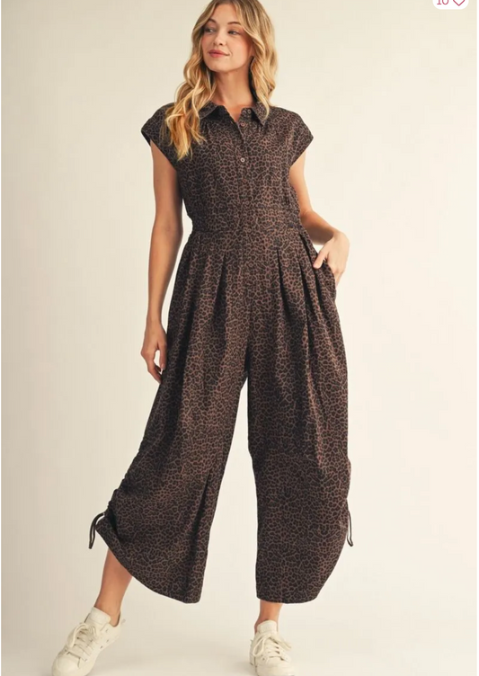 Mocha Leopard Print Jumpsuit