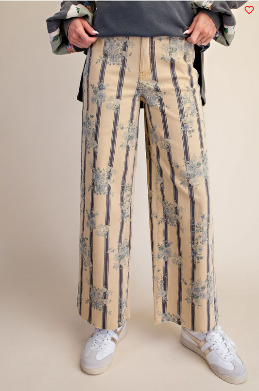 Floral pried twill pants