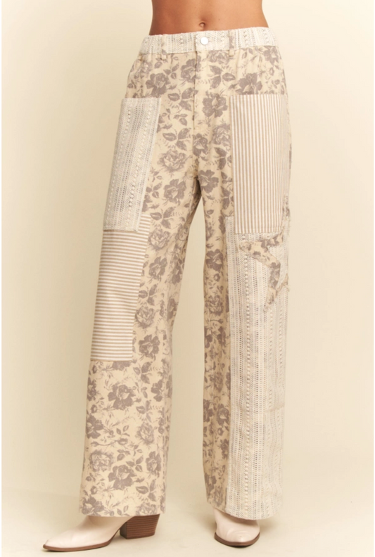 Floral And Star Patch Pants