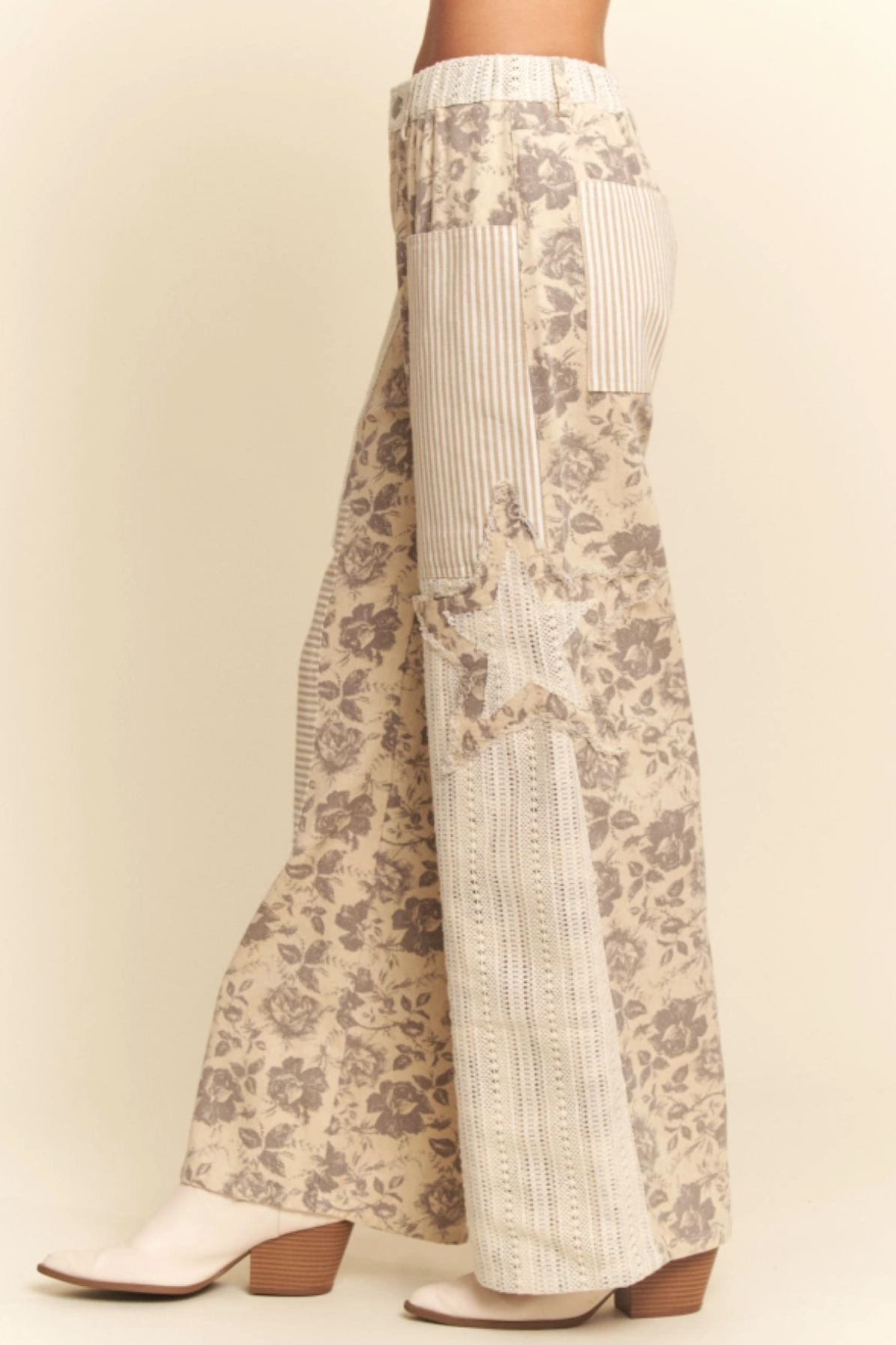 Floral And Star Patch Pants