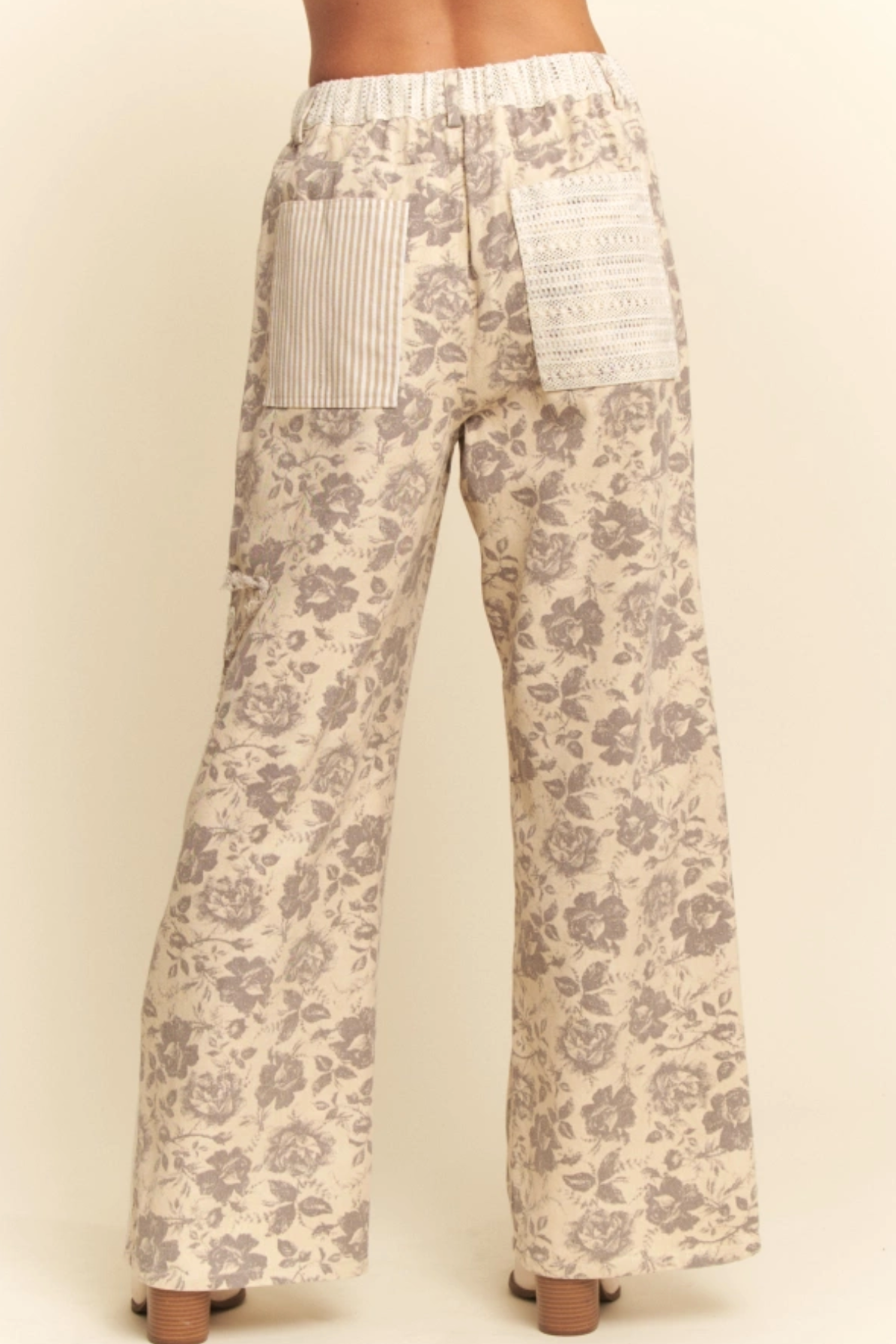 Floral And Star Patch Pants