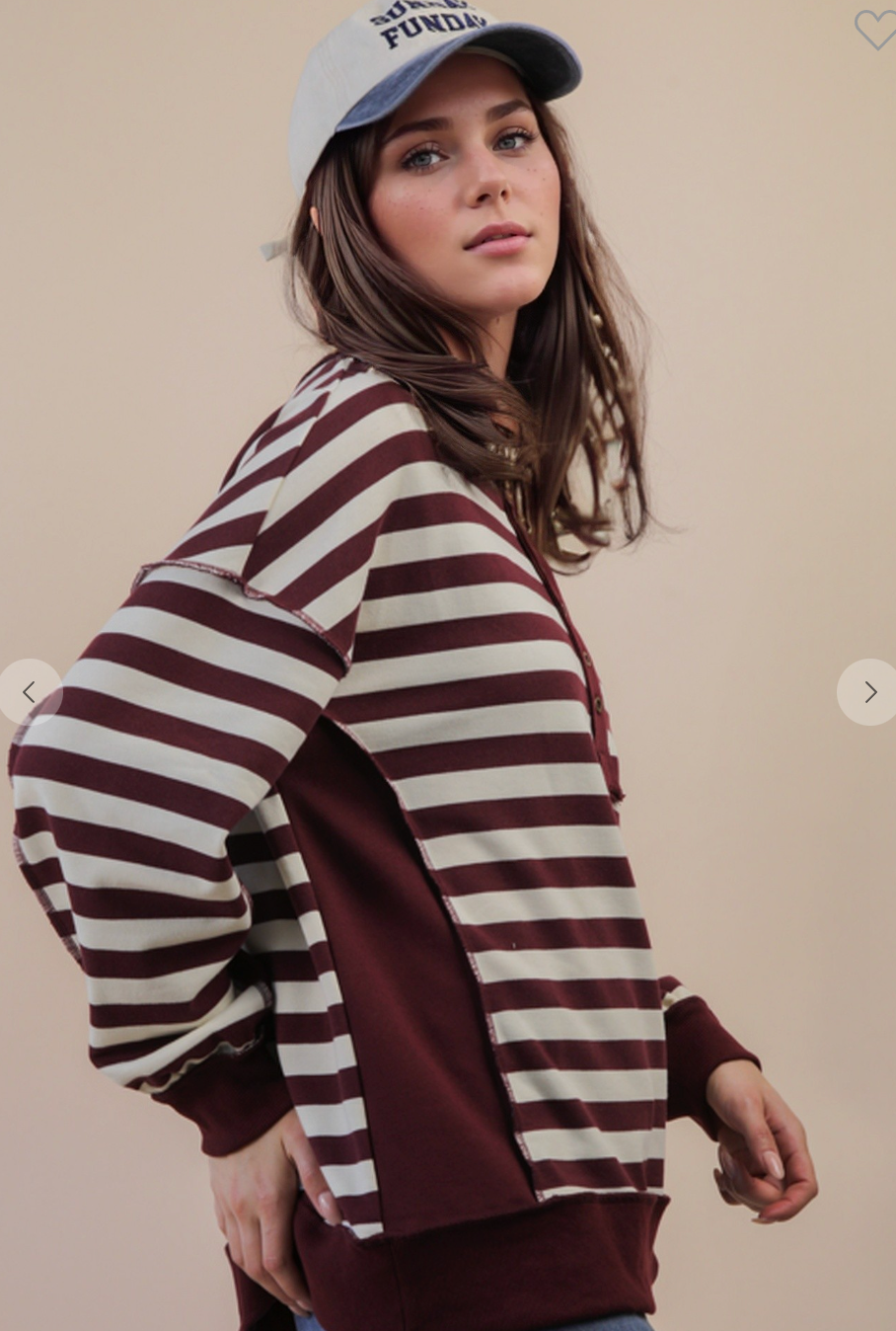 Oversized Striped Half Button Down Top