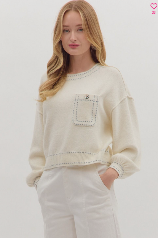 Stitched Long Sleeve Knit Top