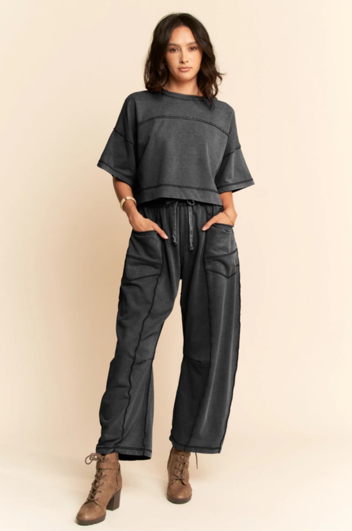 Mineral washed barrel pants