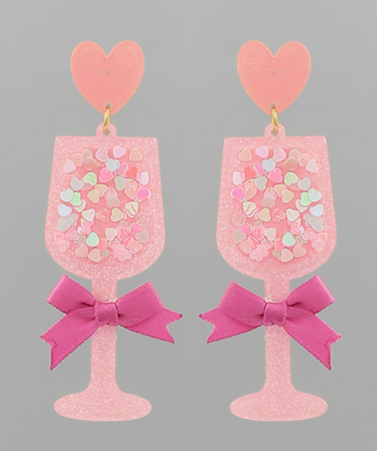 Valentines day wine glass earrings