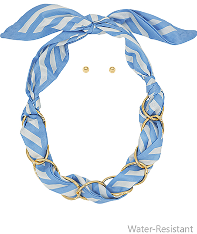 Stripe multi link Scarf necklace with heart necklace