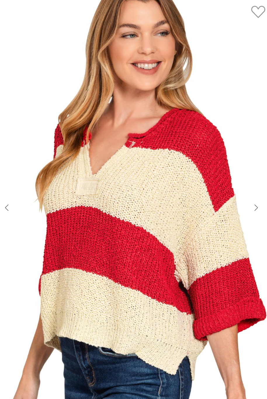 Split neck stripe sweater