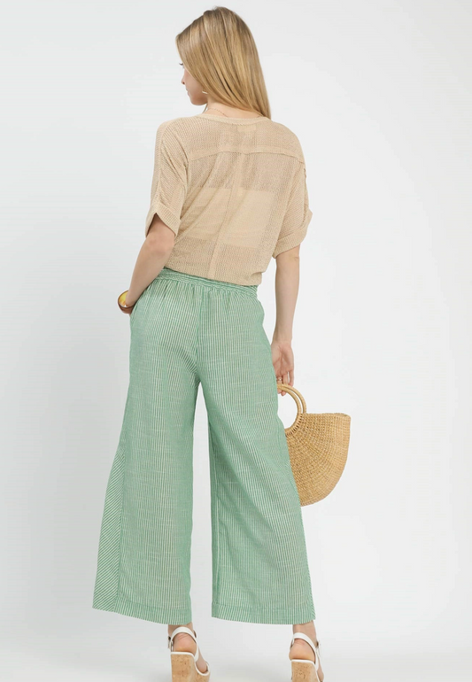 Linen blend striped wide leg pants