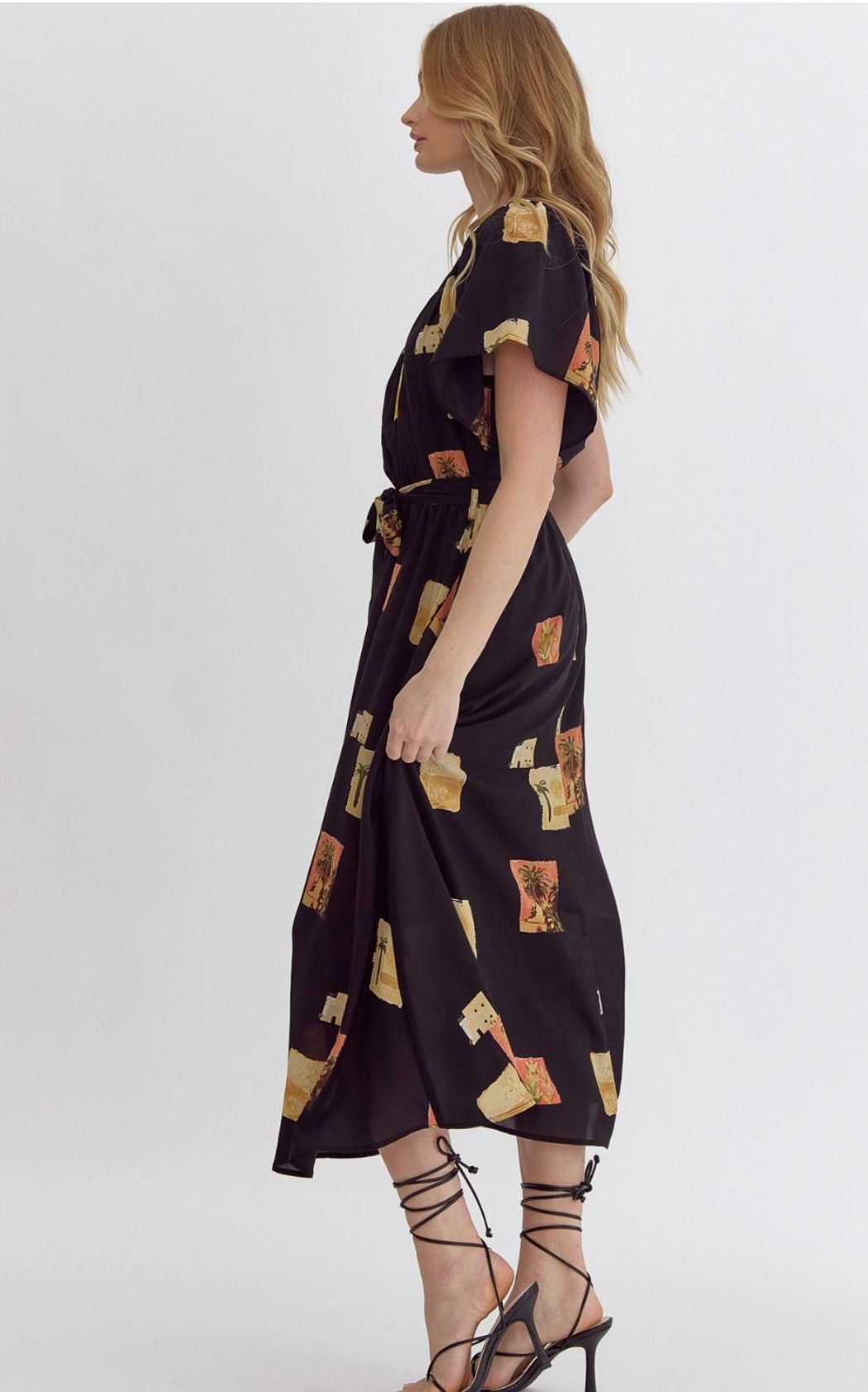 Printed one-shoulder midi dress