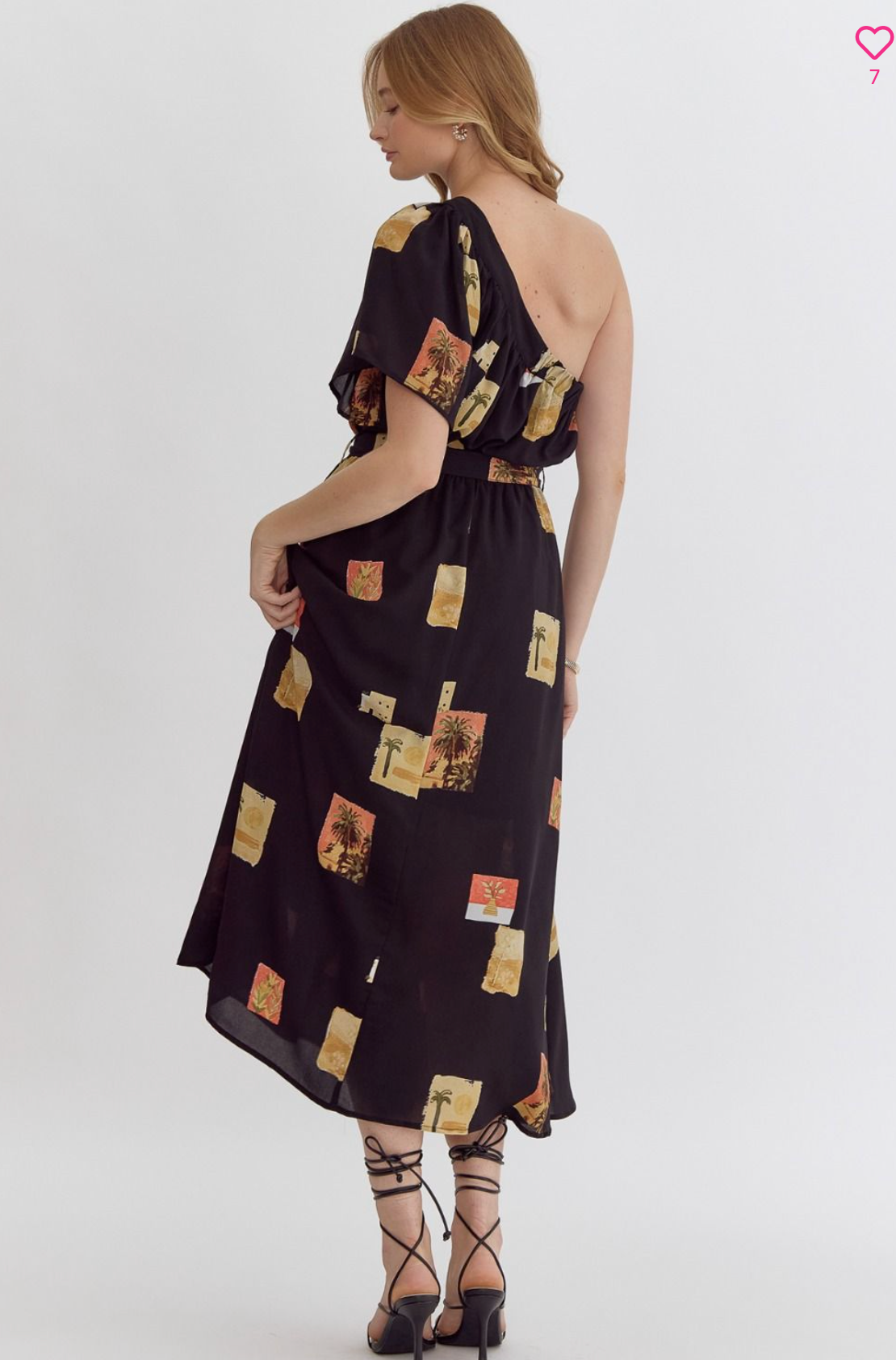 Printed one-shoulder midi dress