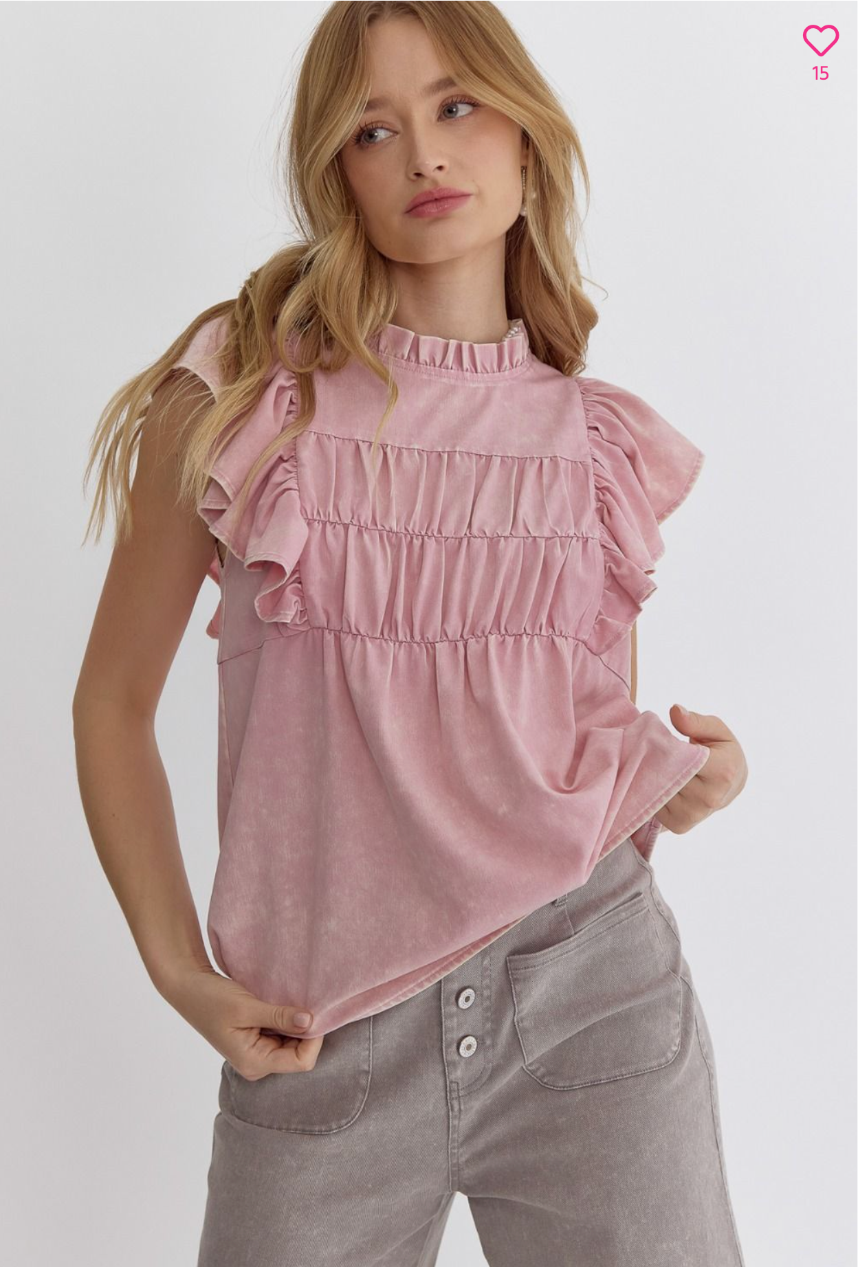 Acid wash ruffle top