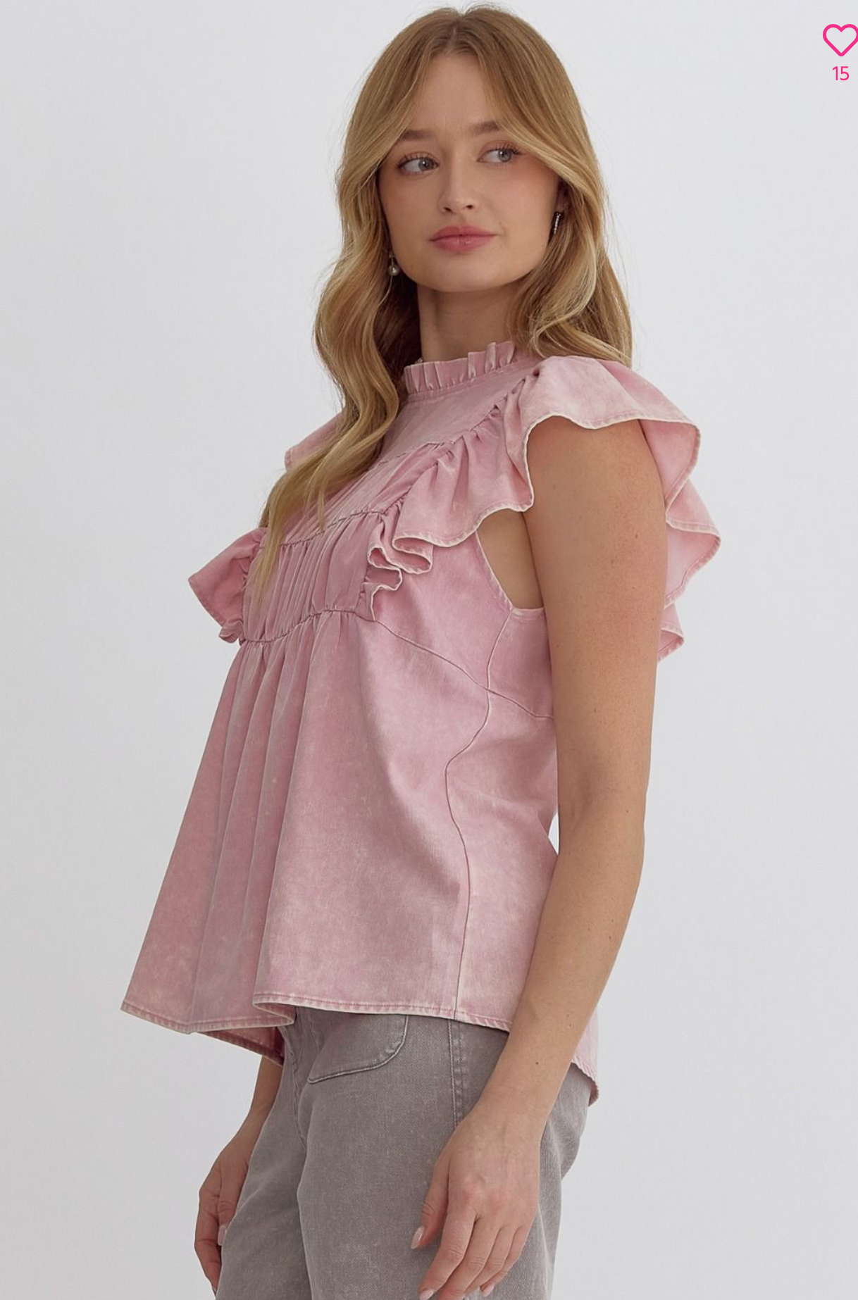 Acid wash ruffle top