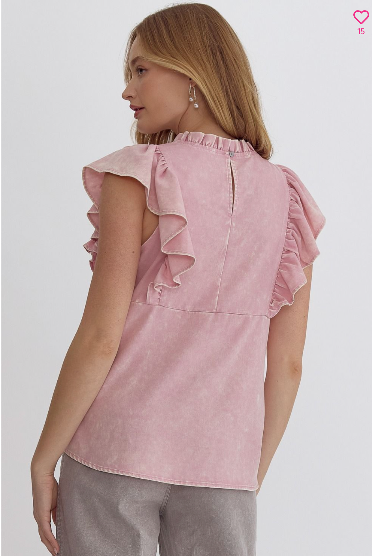Acid wash ruffle top