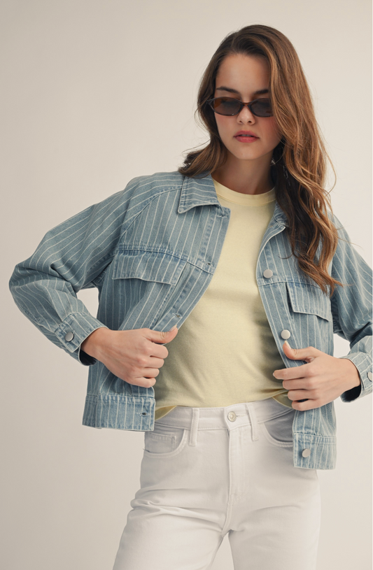 Washed striped denim jacket