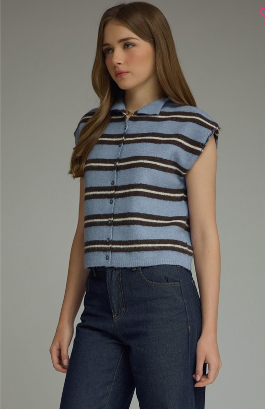 Stripe Cap Sleeve Top
