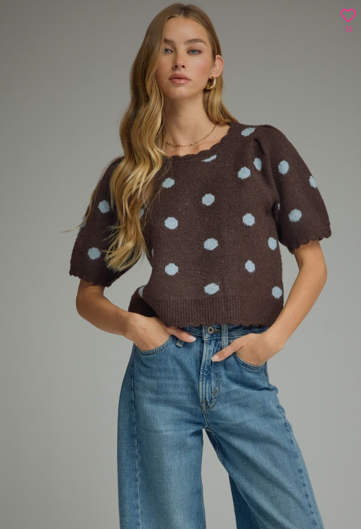 Scallop trim polka dot top