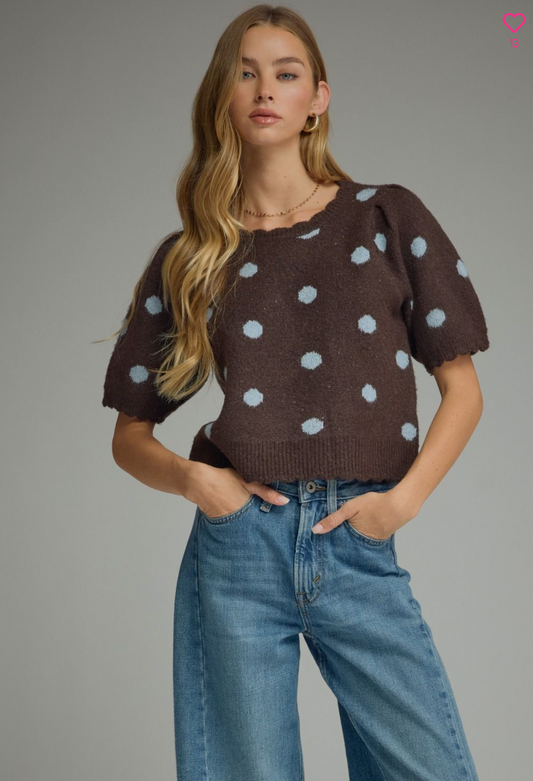 Scallop trim polka dot top