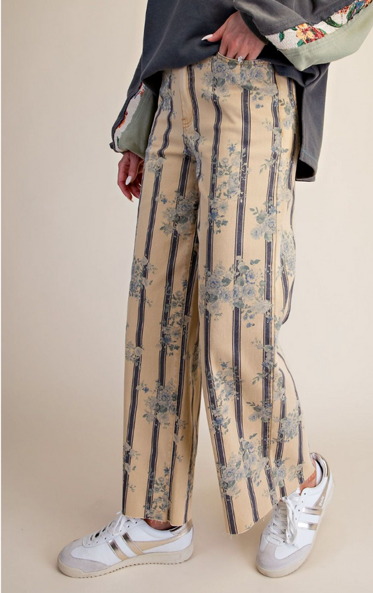 Floral pried twill pants