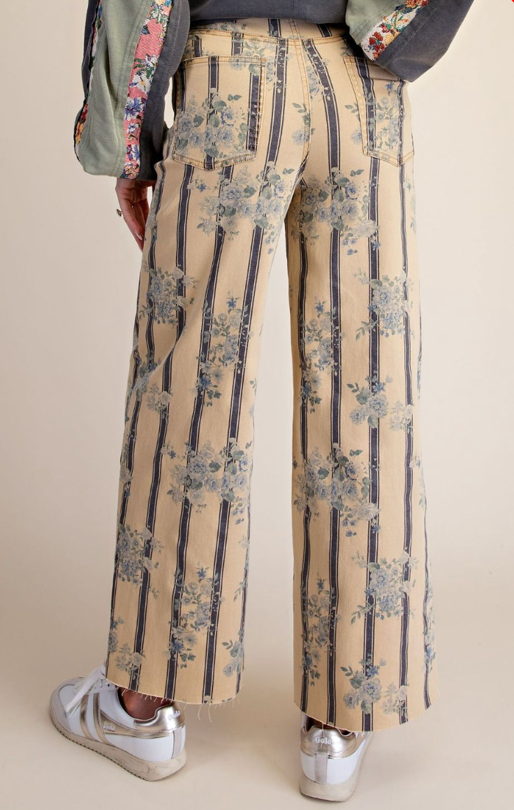 Floral pried twill pants