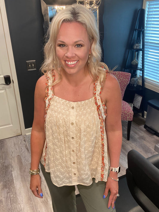 Lace boho print tank