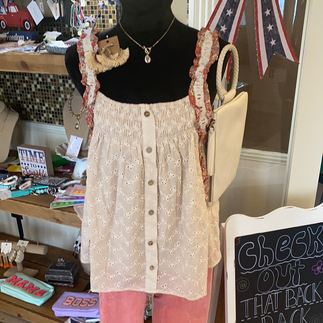 Lace boho print tank