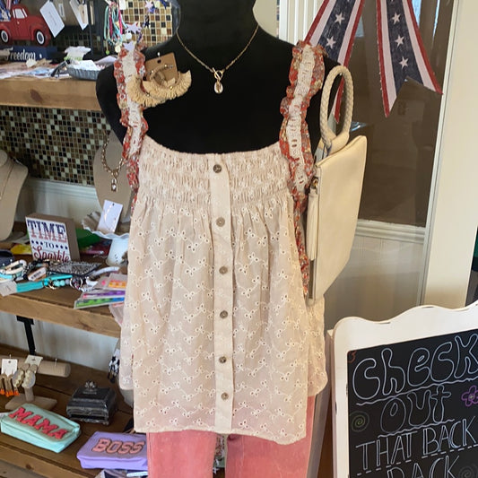 Lace boho print tank