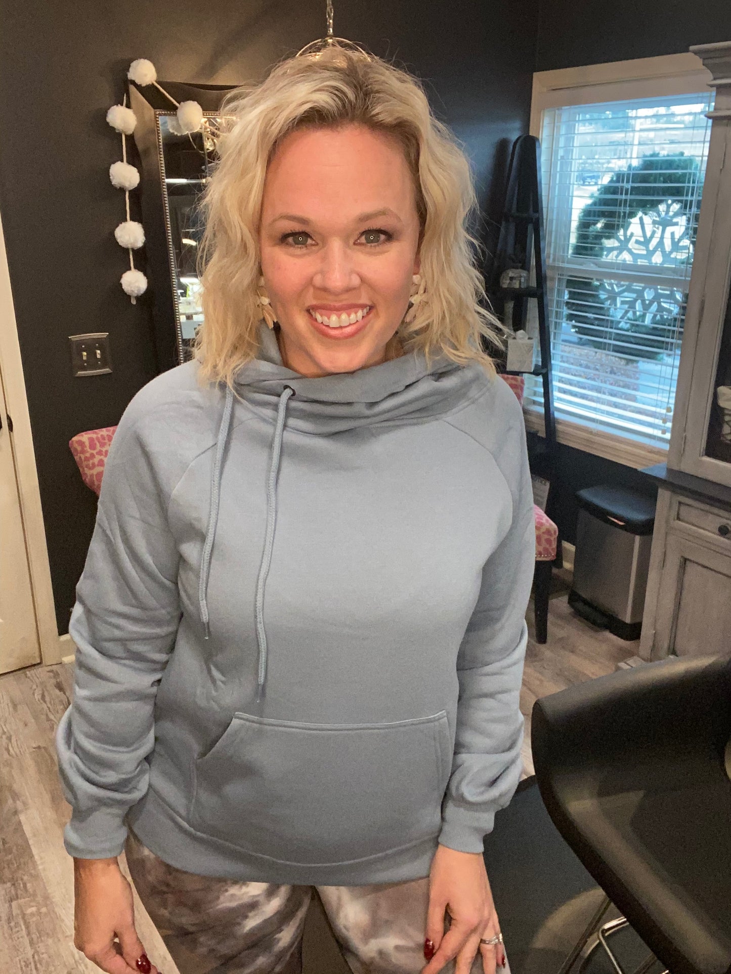 Blue Grey Side Tie Hoodie Sweatshirt