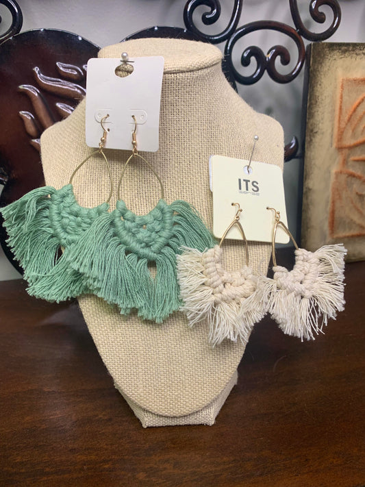 Green knit earrings
