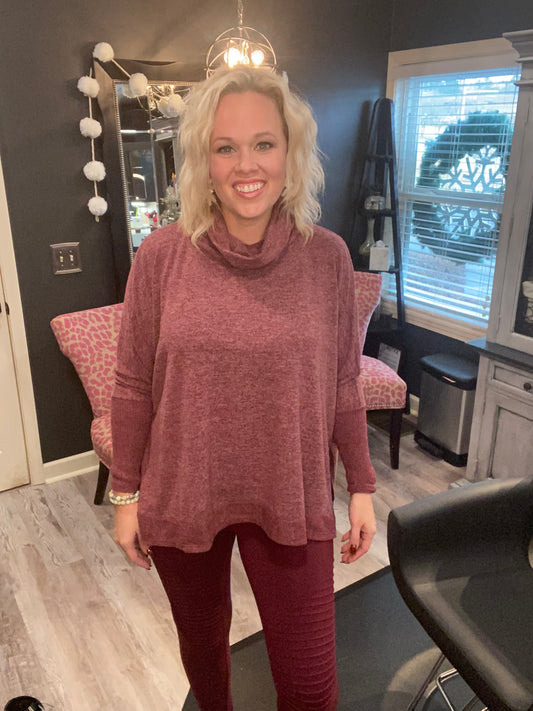 Burgundy Over Sized Cowl Neck Sweater