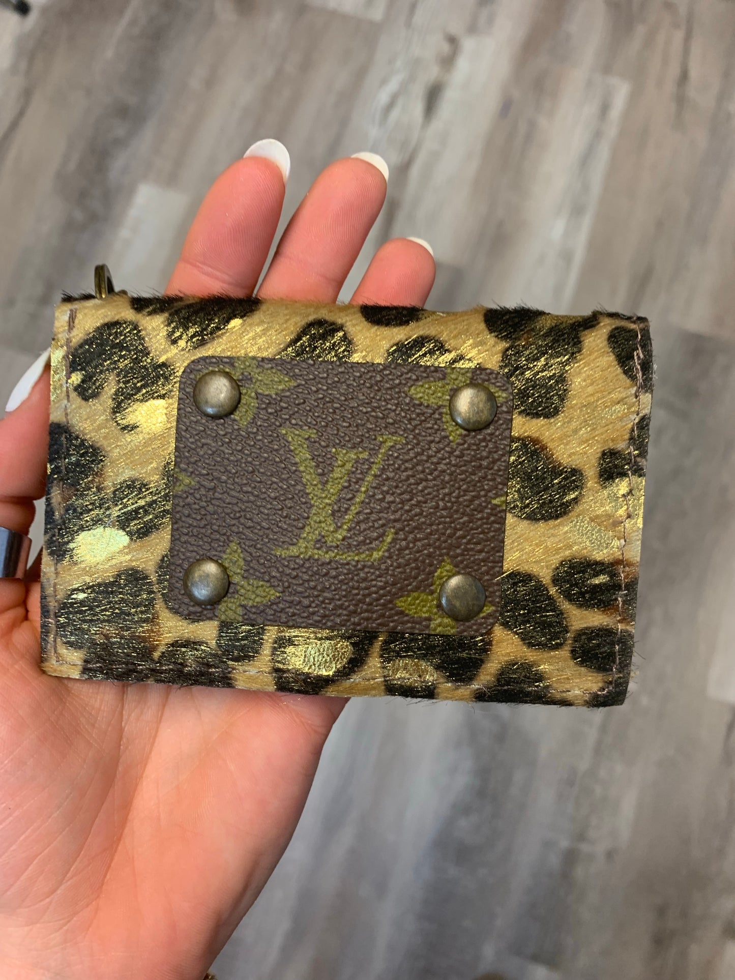 Leopard Upcycled LV patch wallets