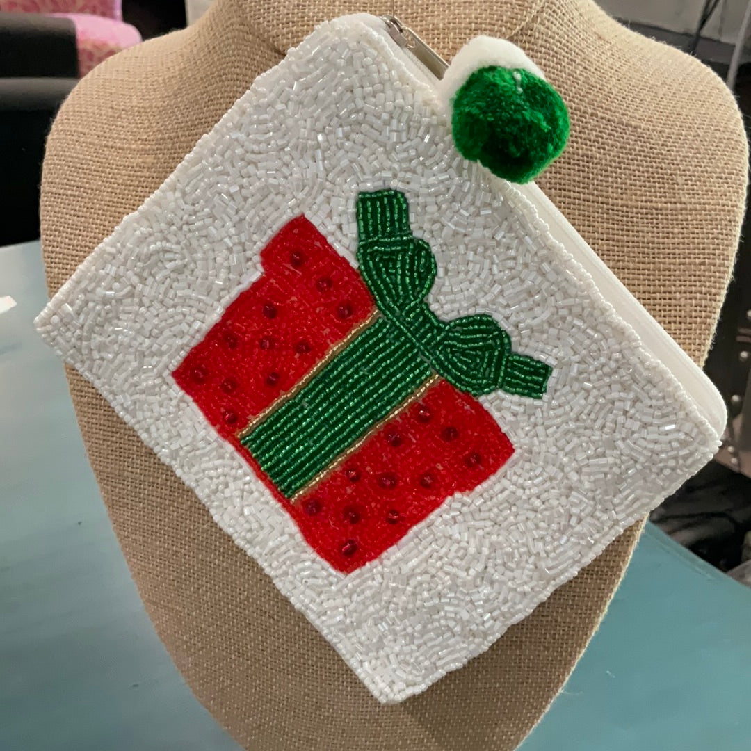 Christmas seed bead pouch
