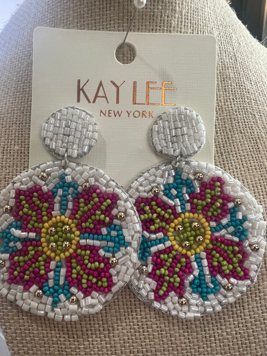 Beaded Pattern Disk Earrings