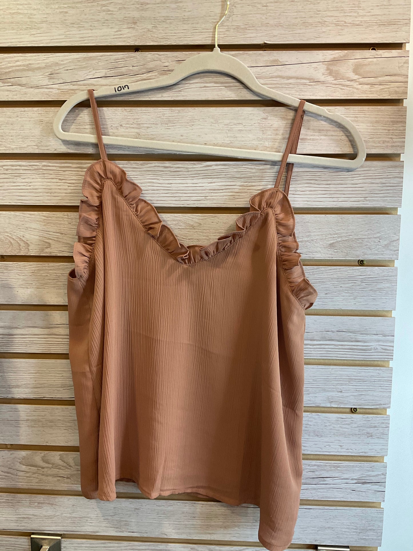 Brown ruffle tank