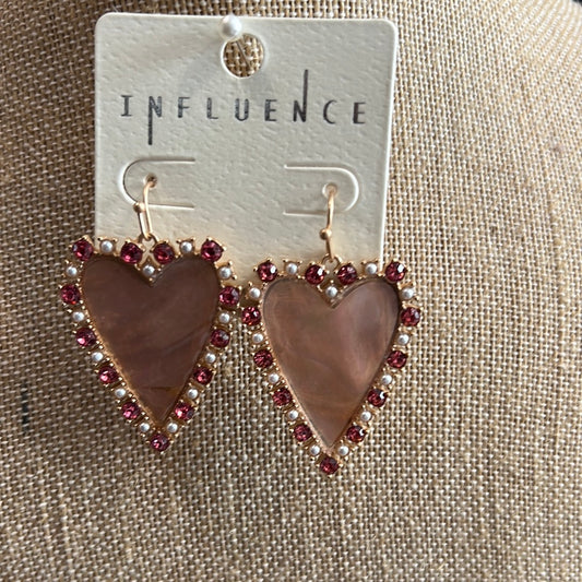 Paved Glass And Heart Shell Earrings