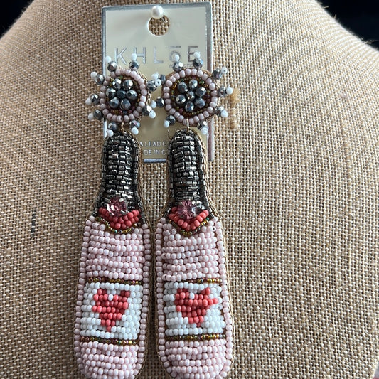 Beaded Heart Bottle Earrings