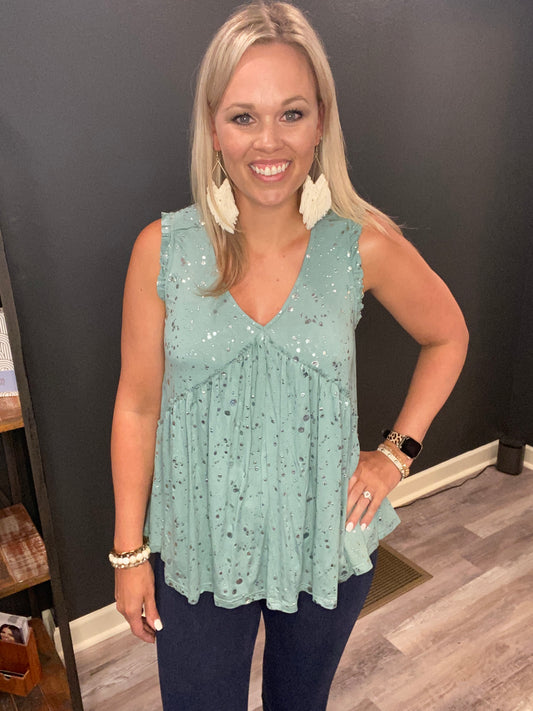 Sage Foiled Top