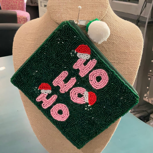 Christmas seed bead pouch