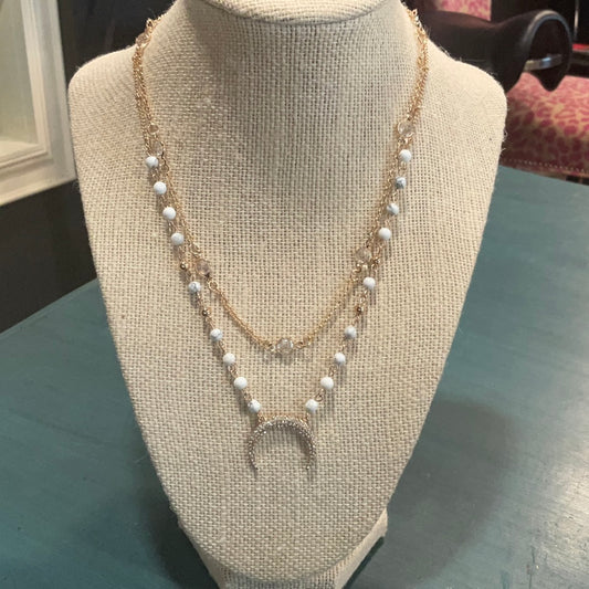 Gold sparkle crescent moon necklace