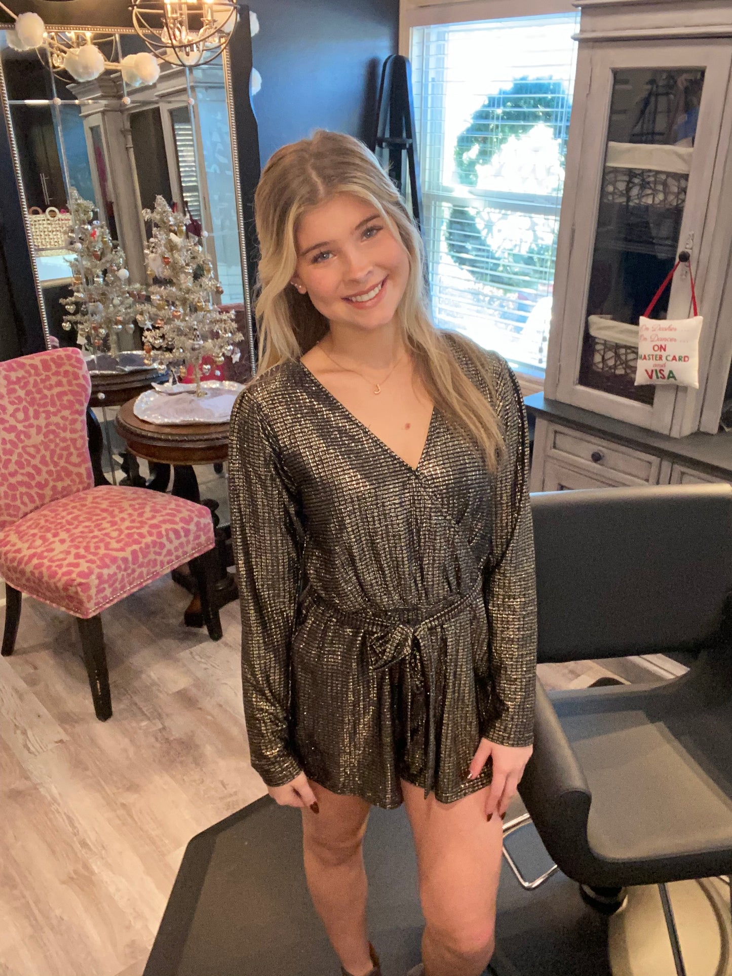 Gold and black romper