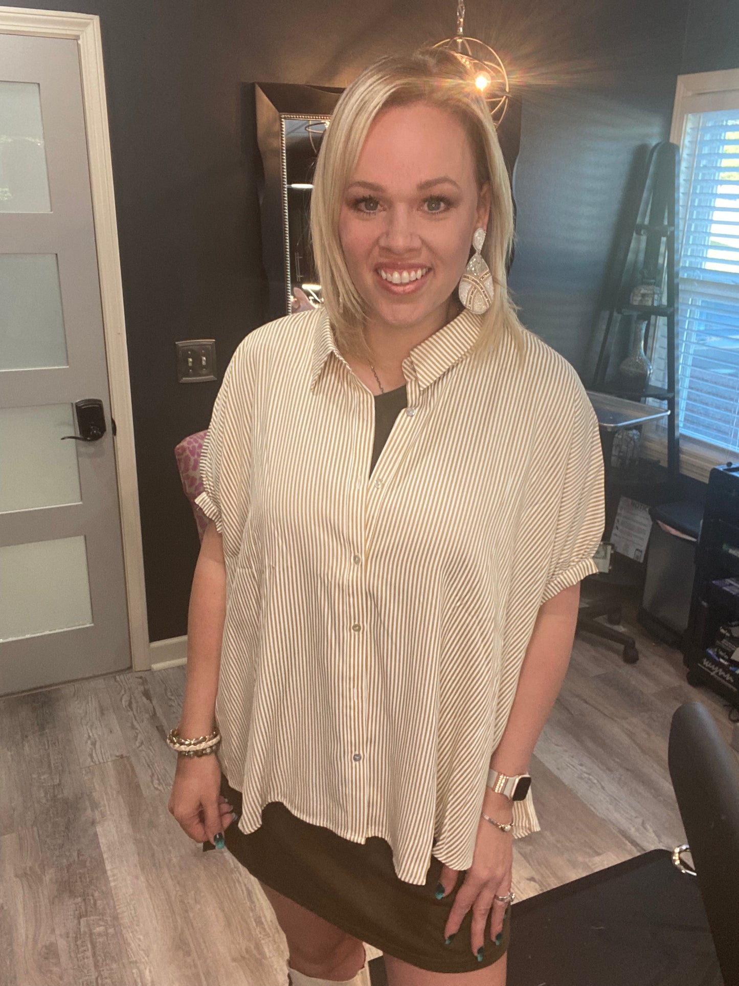 Tan Striped Button Down Blouse