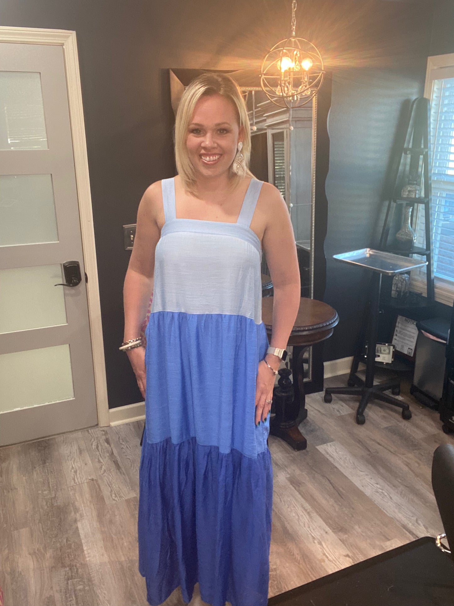 Blue Color Block Maxi Dress