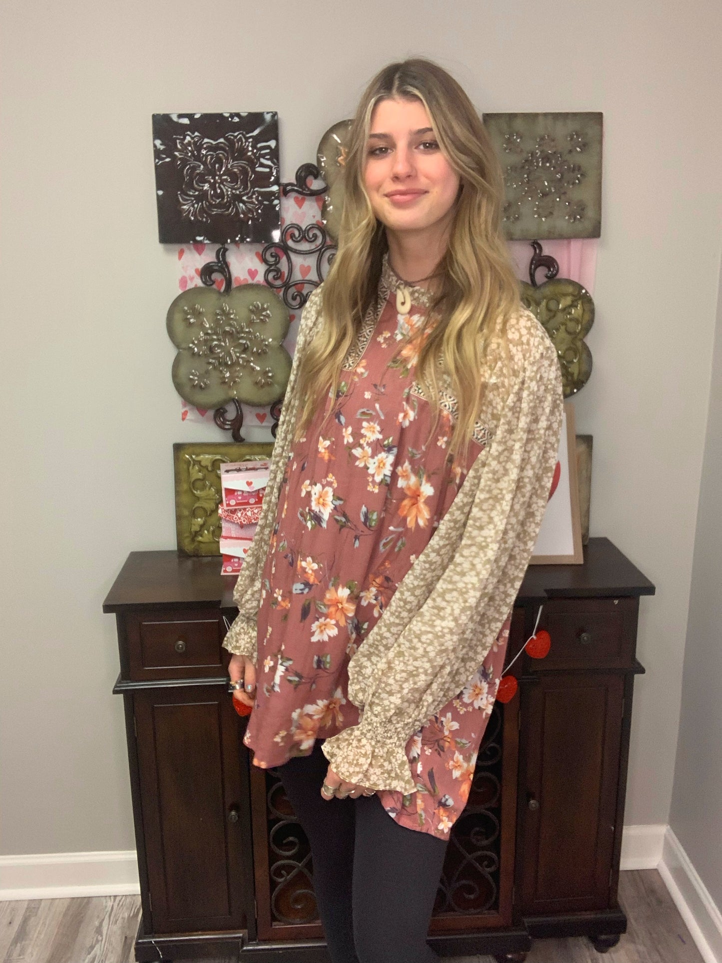 Floral Ruffle Neck Top