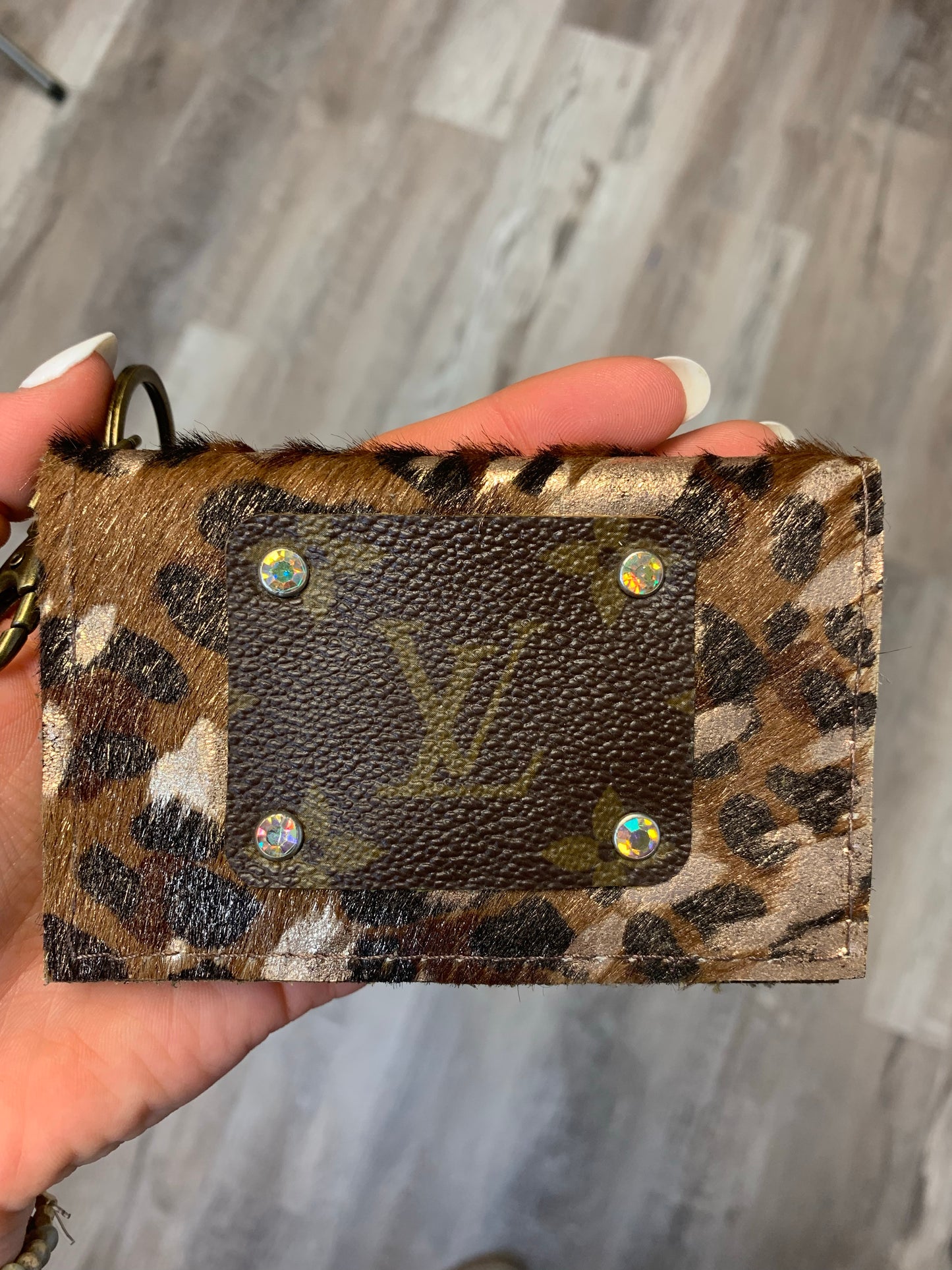 Leopard Upcycled LV patch wallets